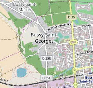 Un plan de la ville Bussy-Saint-Georges en Seine-et-Marne pour qui cherche à rencontrer une escort girl