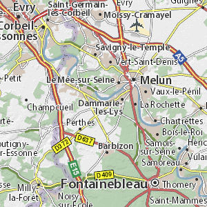Un plan de la ville de Dammarie-les-Lys en Seine-et-Marne pour qui cherche à rencontrer une escort girl